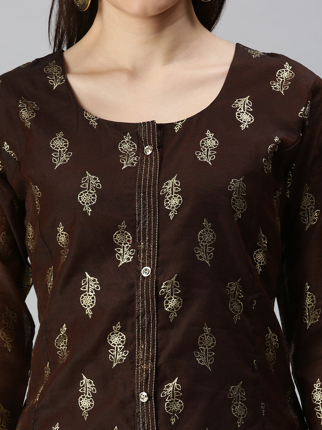 Women's Brown Printed Straight Kurta