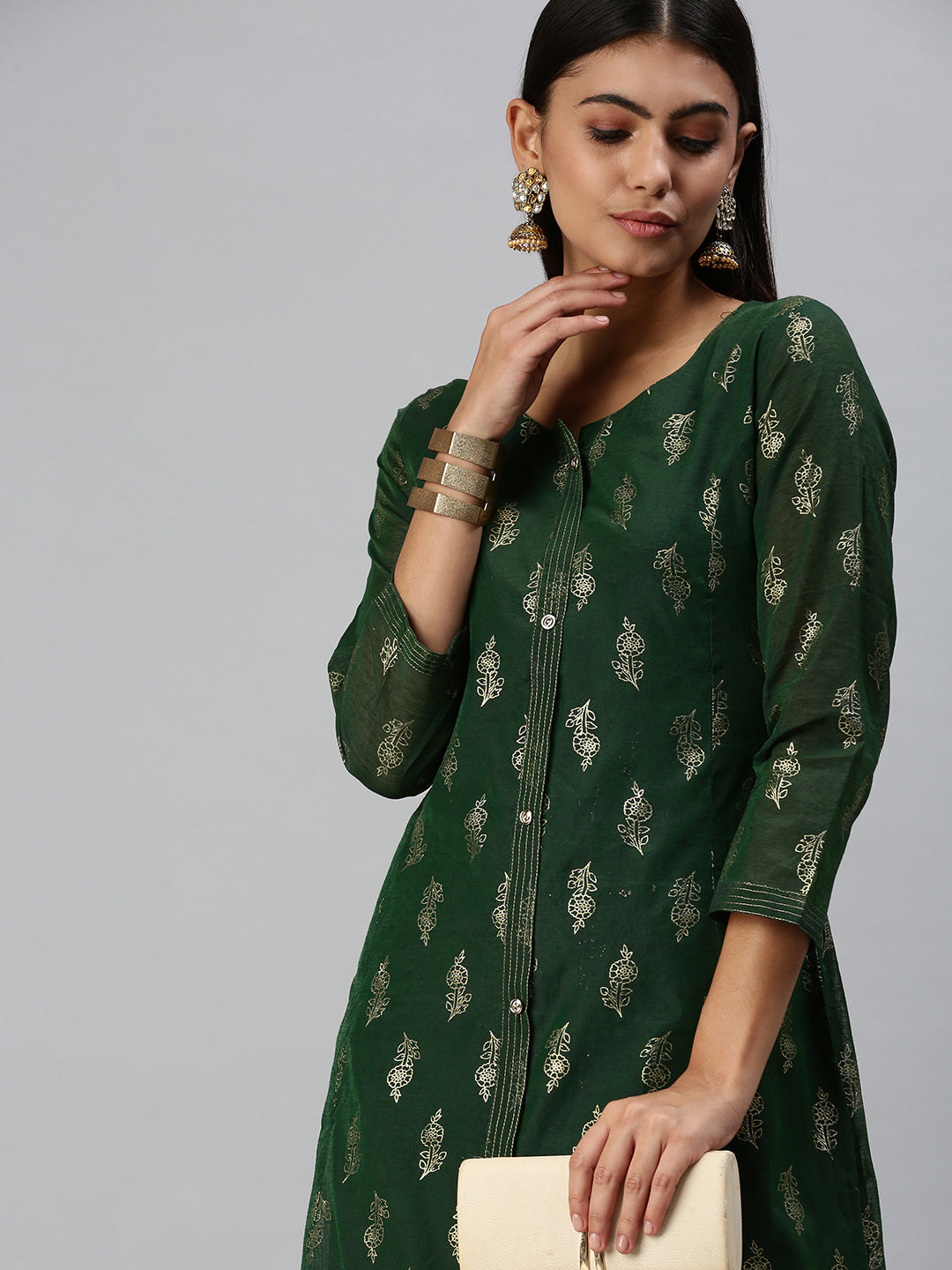 Women's Green Printed Straight Kurta