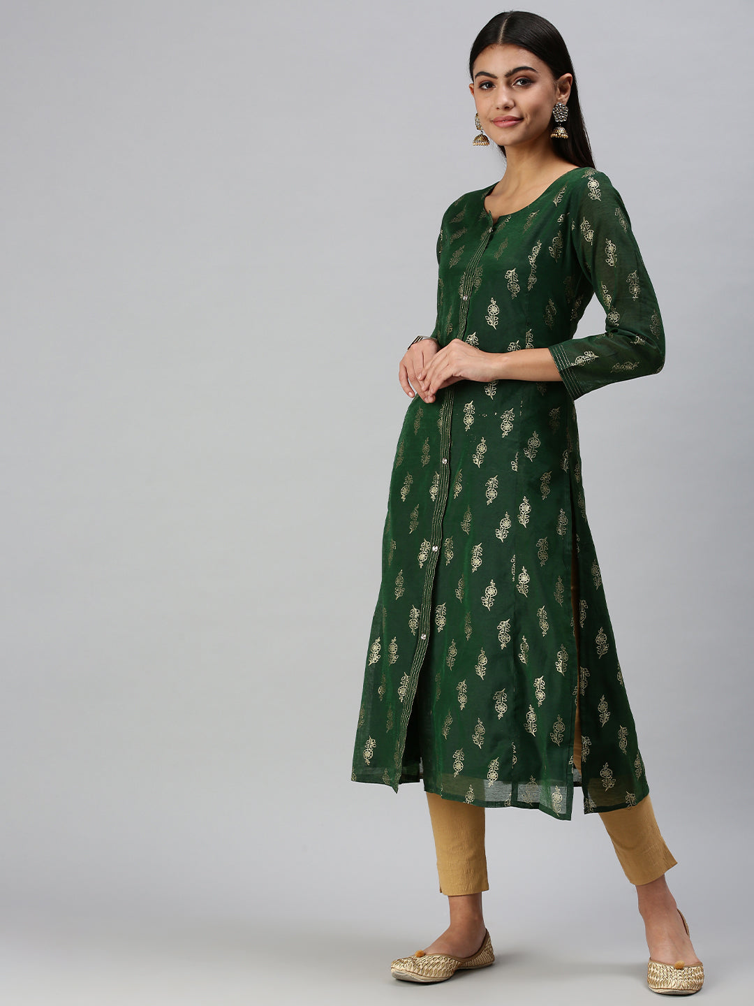 Women's Green Printed Straight Kurta