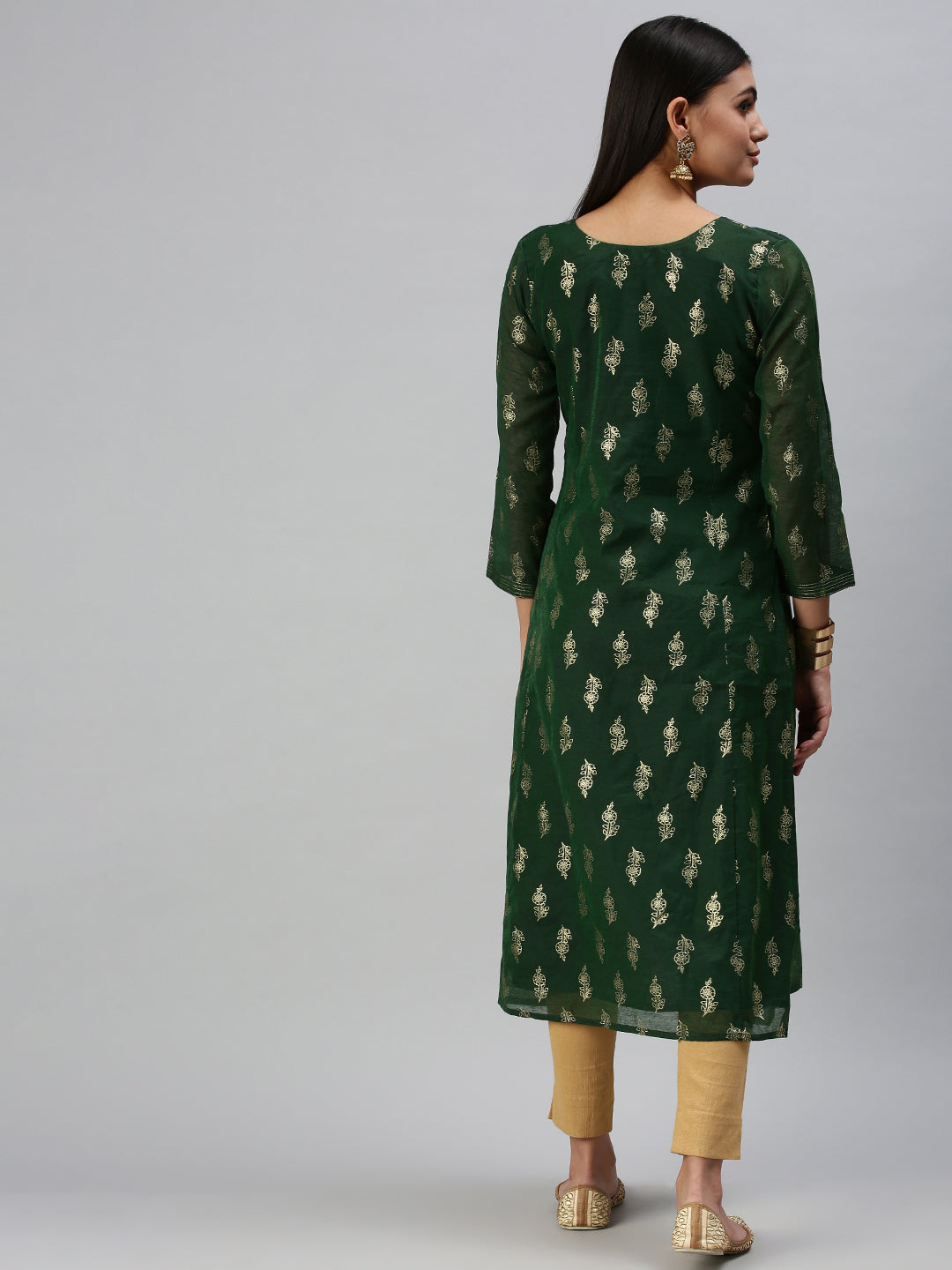 Women's Green Printed Straight Kurta