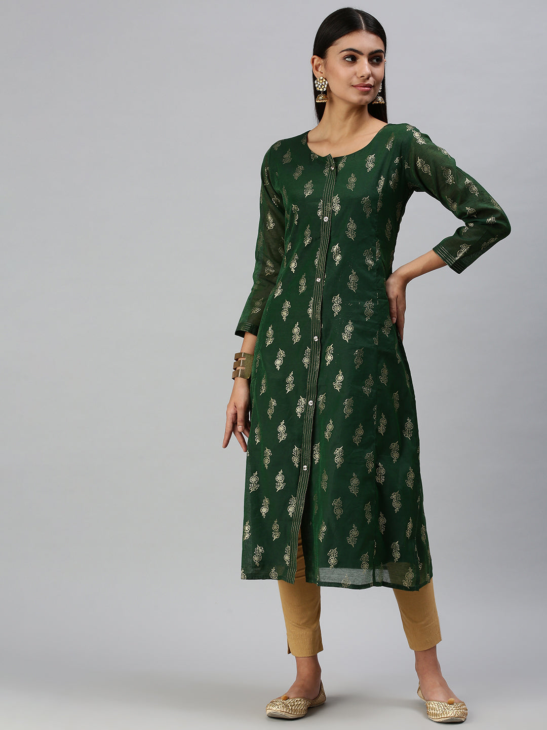 Women's Green Printed Straight Kurta