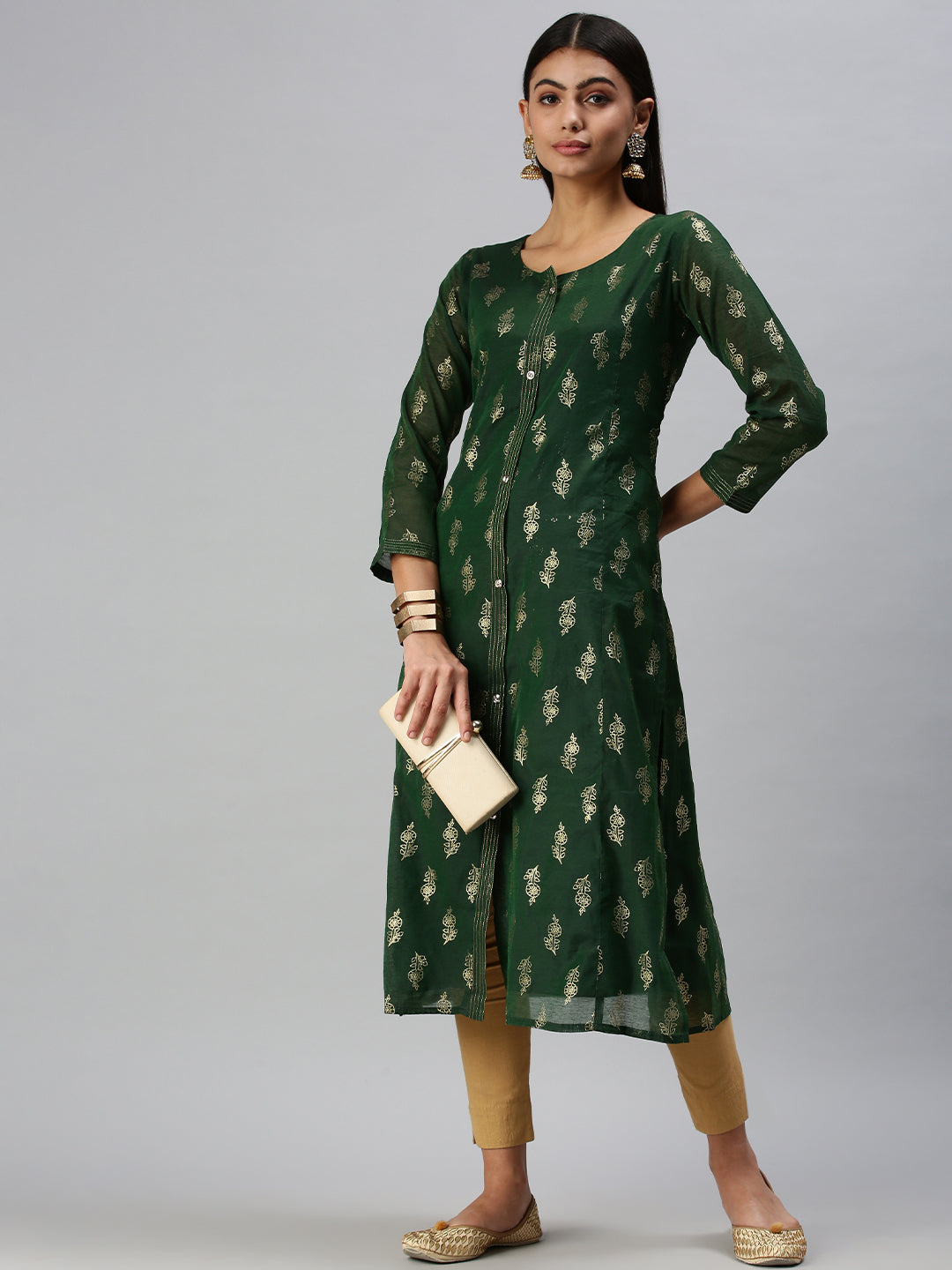 Women's Green Printed Straight Kurta