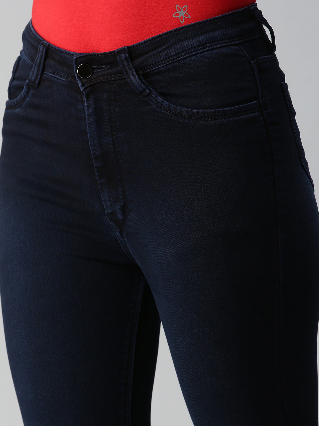 Women's Navy Blue Solid Denim Skinny Jeans