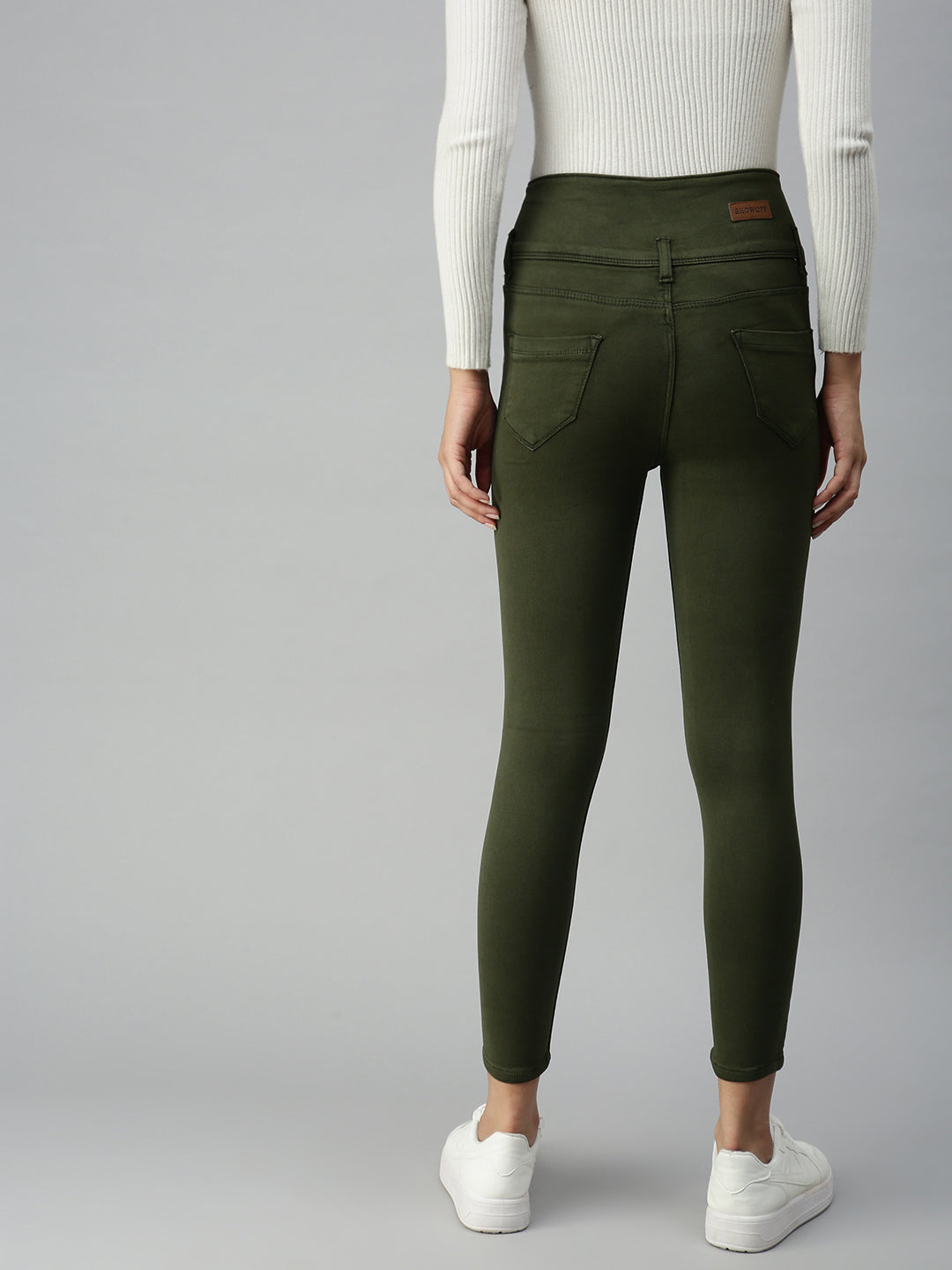 Women's Olive Solid Denim Skinny Jeans