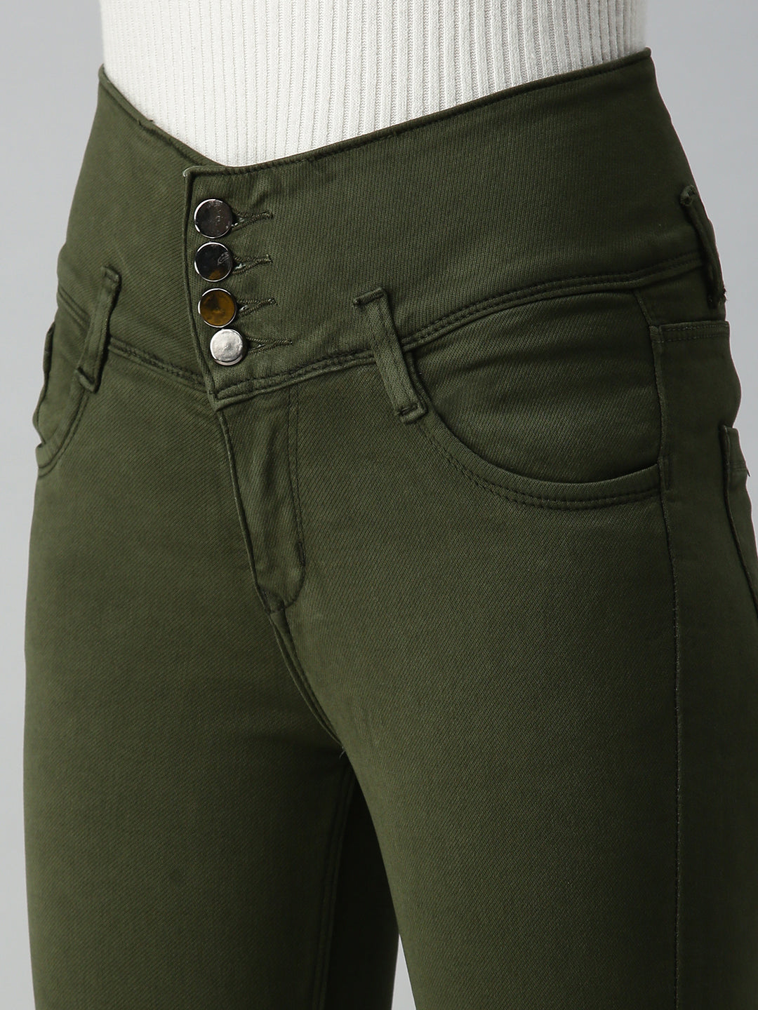 Women's Olive Solid Denim Skinny Jeans