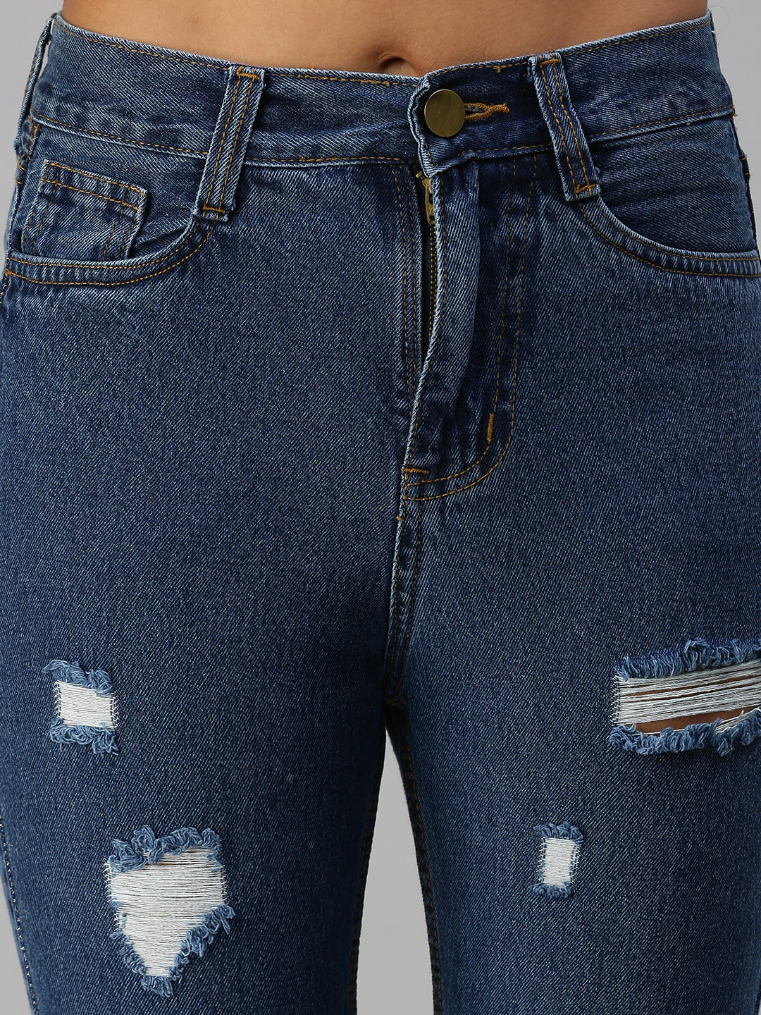 Women's Blue Solid Straight Fit Denim Jeans