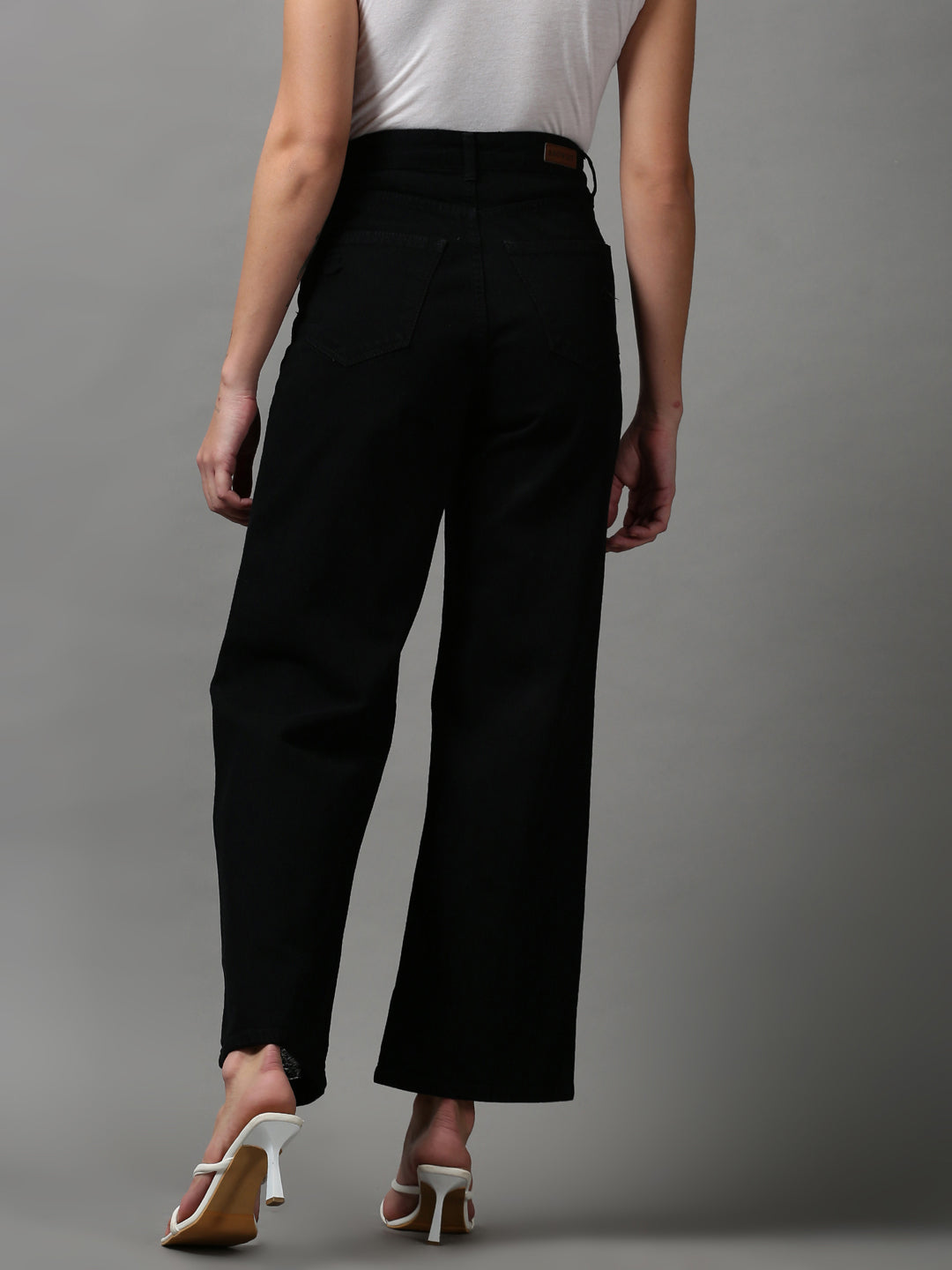 Women's Black Solid Wide Leg Denim Jeans