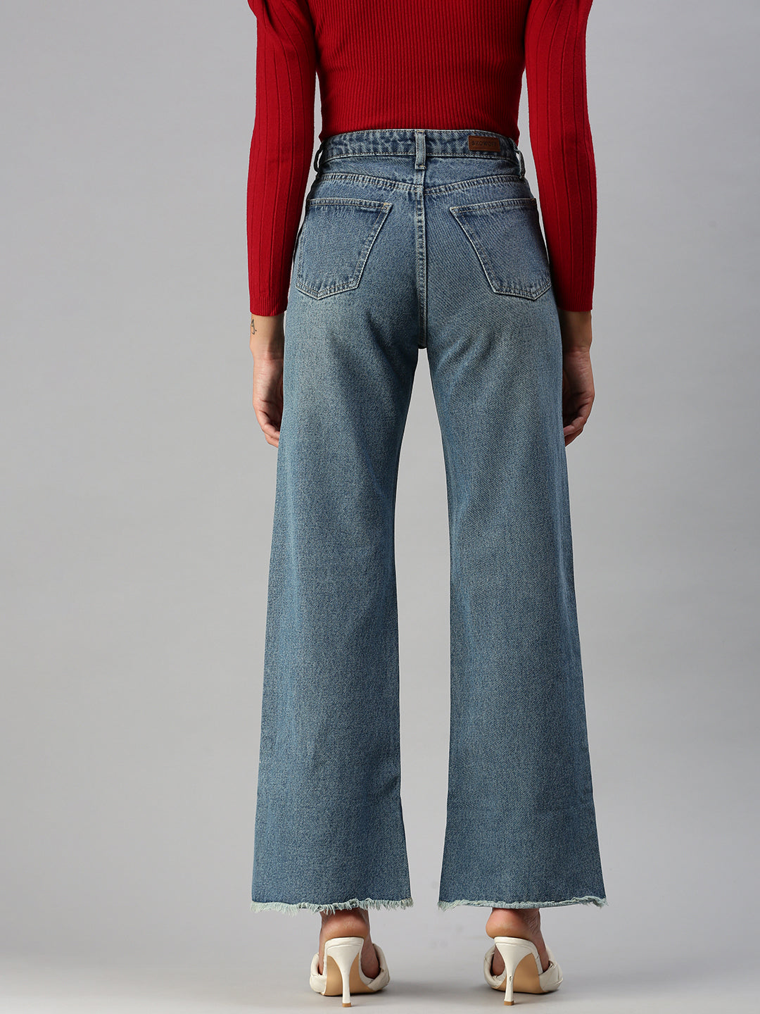 Women's Blue Wide Leg High-Rise Light Fade Denim Jeans