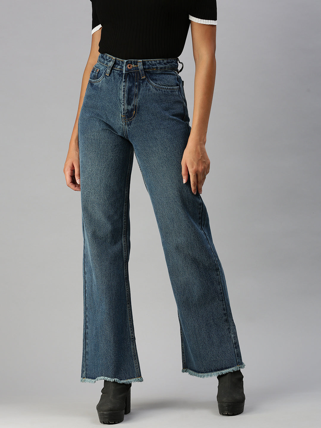 Women's Blue Wide Leg High-Rise Denim Jeans