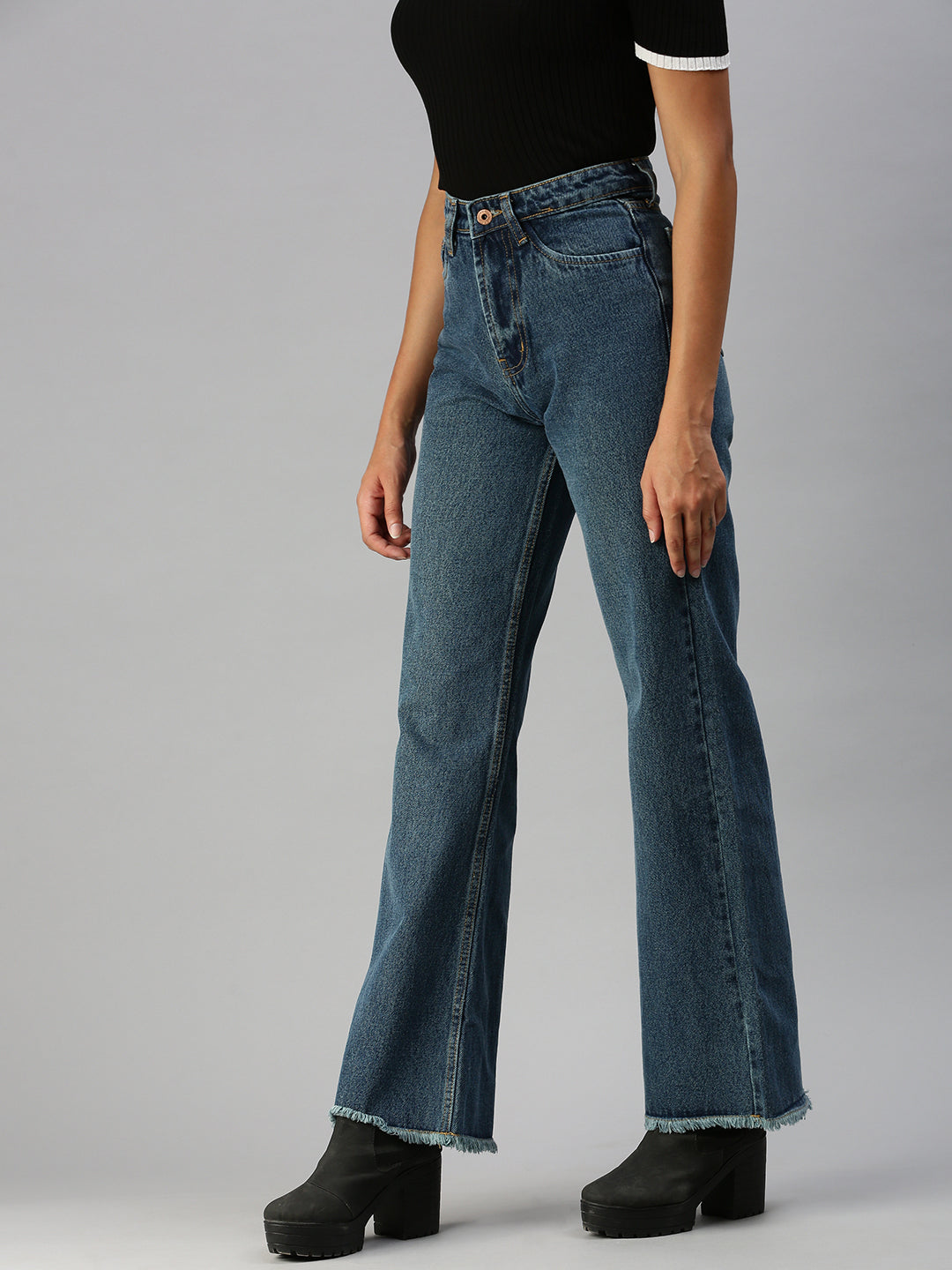 Women's Blue Wide Leg High-Rise Denim Jeans