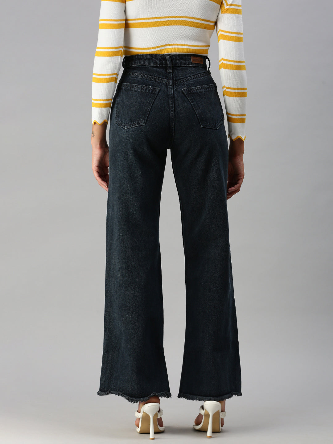 Women's Grey Wide Leg High-Rise Denim Jeans