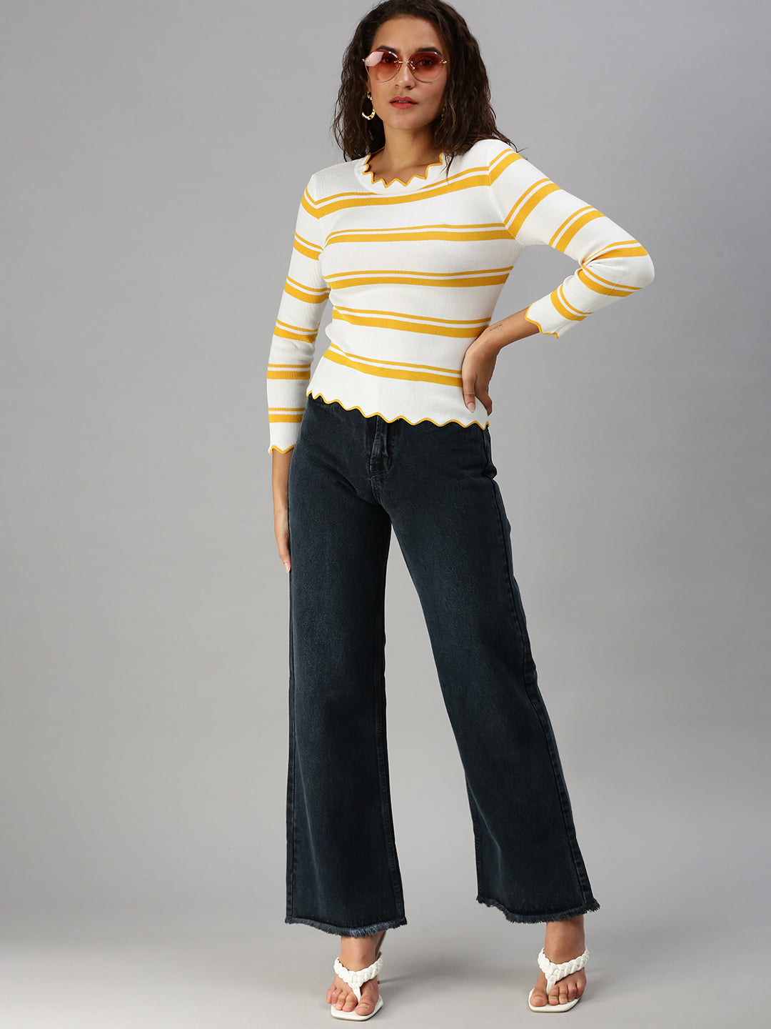 Women's Grey Wide Leg High-Rise Denim Jeans