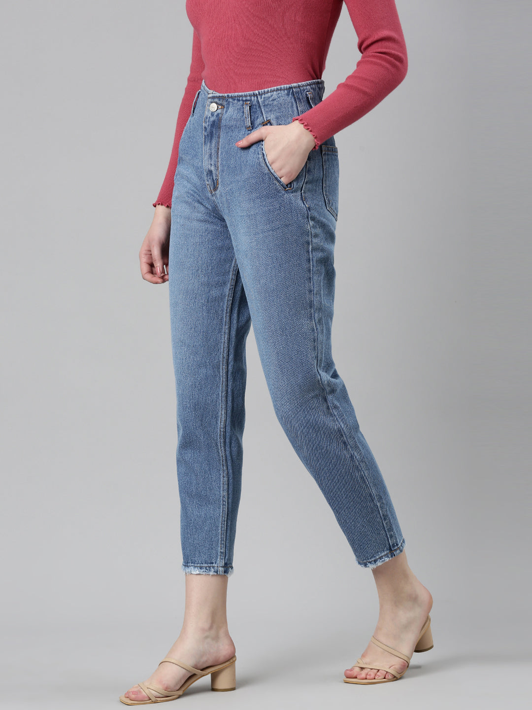 Women Blue Solid Regular Fit Denim Jeans