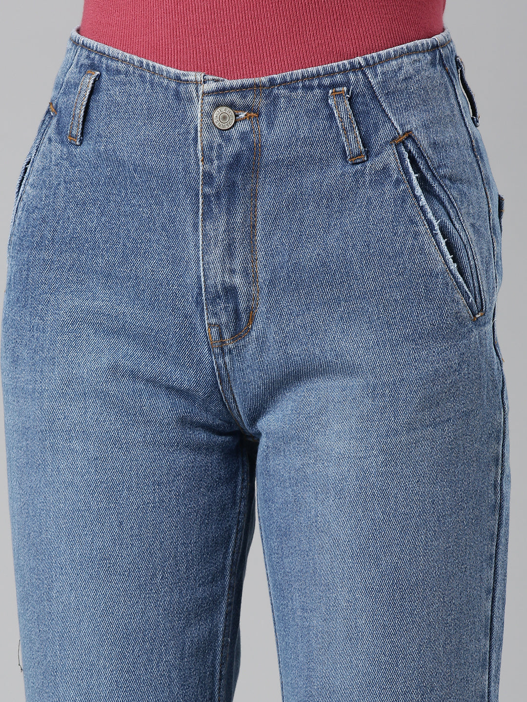 Women Blue Solid Regular Fit Denim Jeans