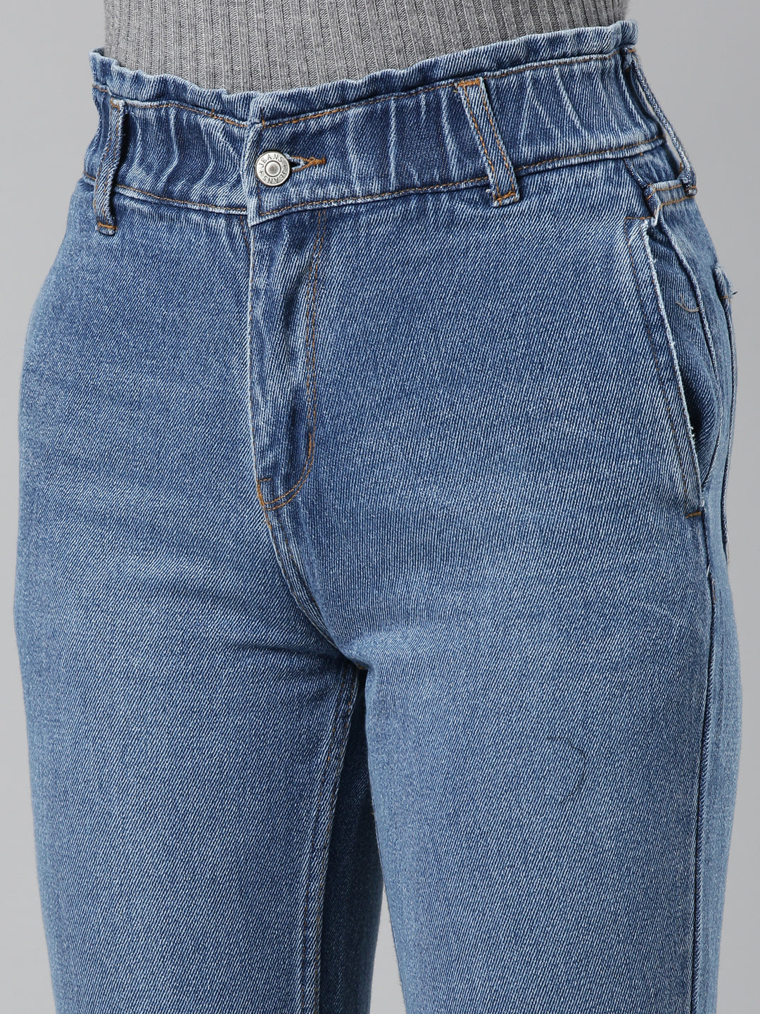 Women Blue Solid Regular Fit Denim Jeans