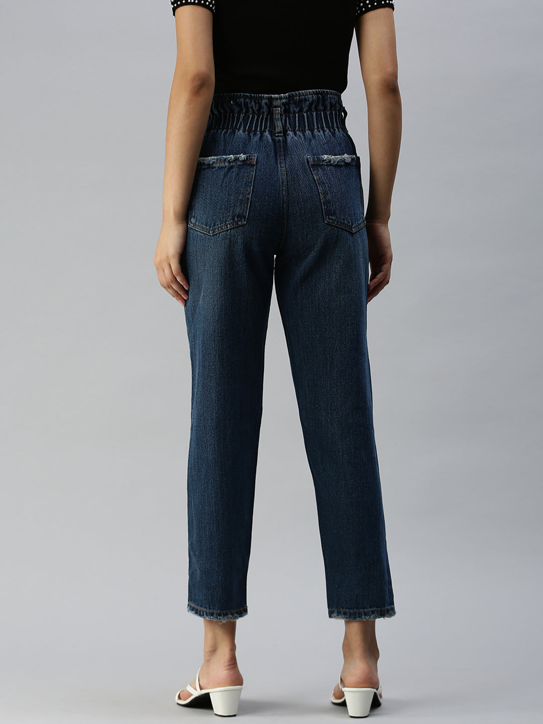 Women's Blue Solid Mom Fit Denim Jeans