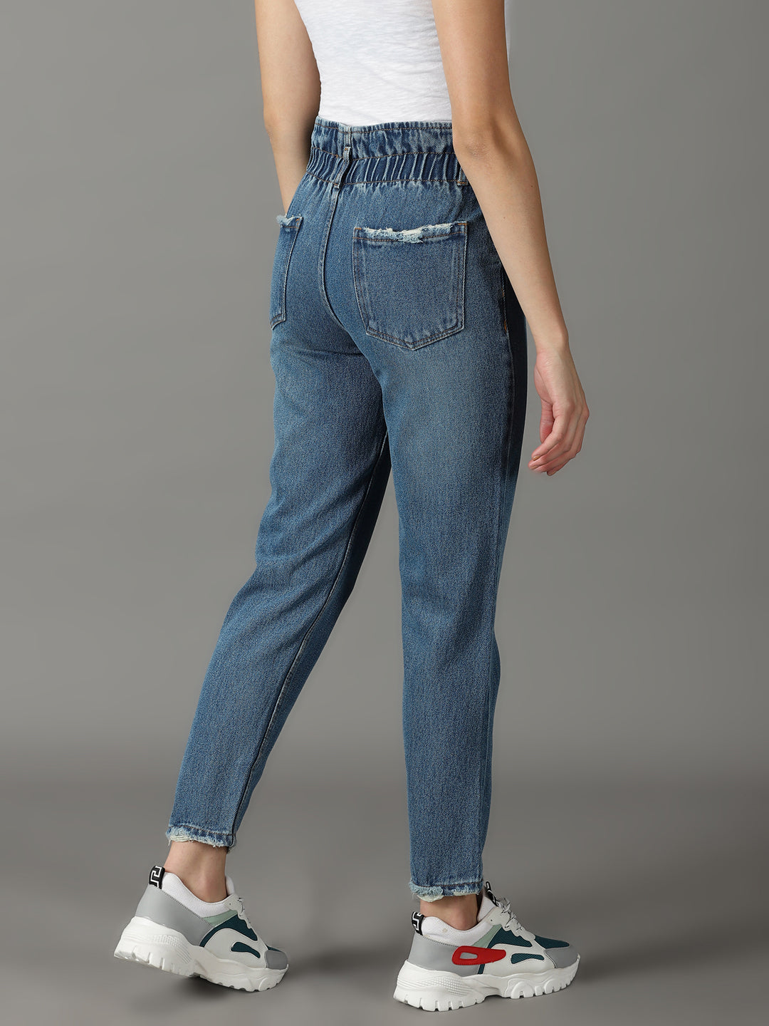 Women's Blue Solid Mom Fit Denim Jeans