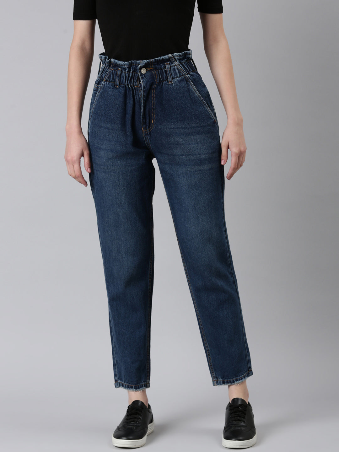 Women Blue Solid Regular Fit Denim Jeans