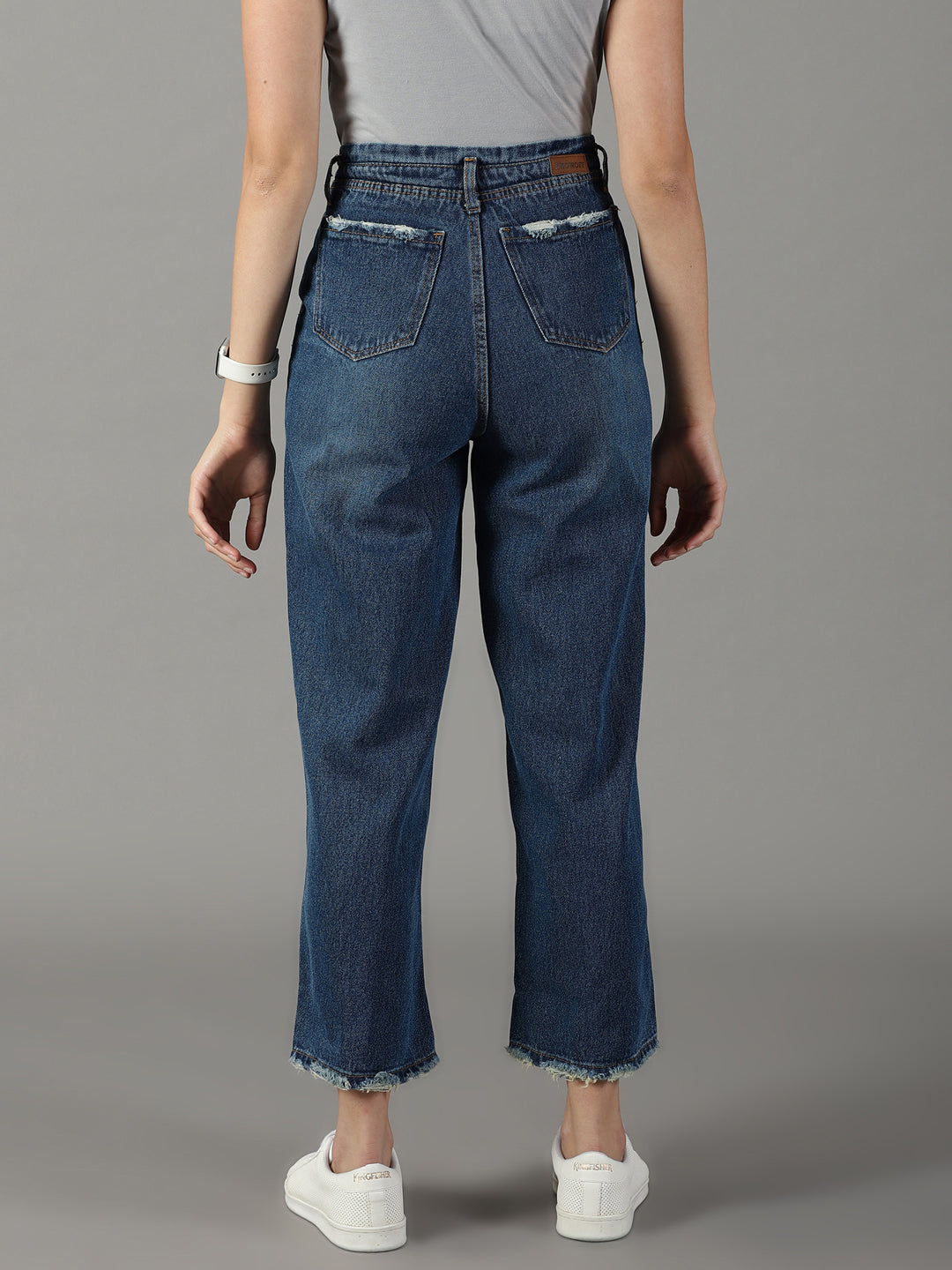 Women's Blue Solid Wide Leg Denim Jeans