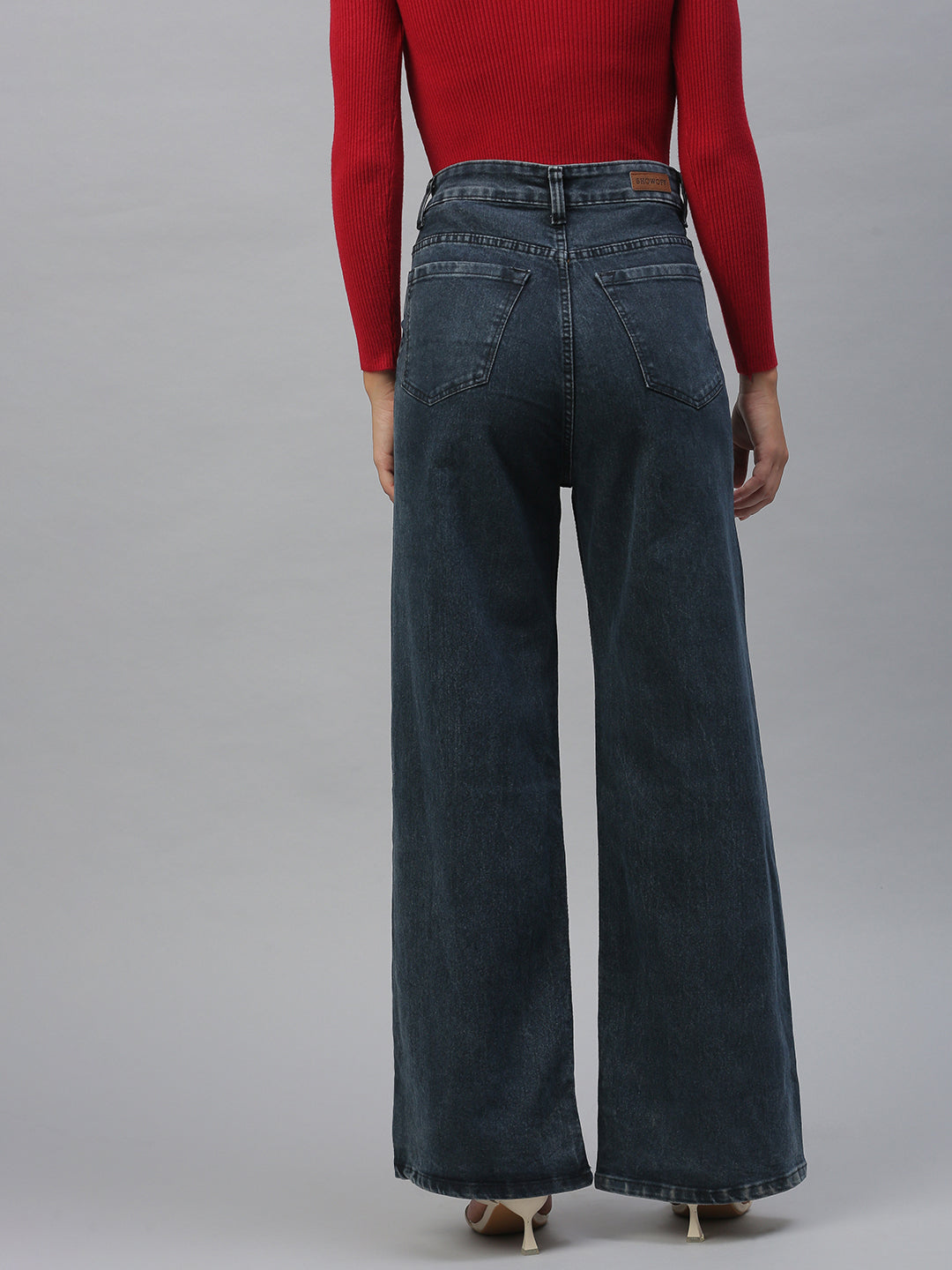 Women's Dark Grey Wide Leg High-Rise Stretchable Denim Jeans