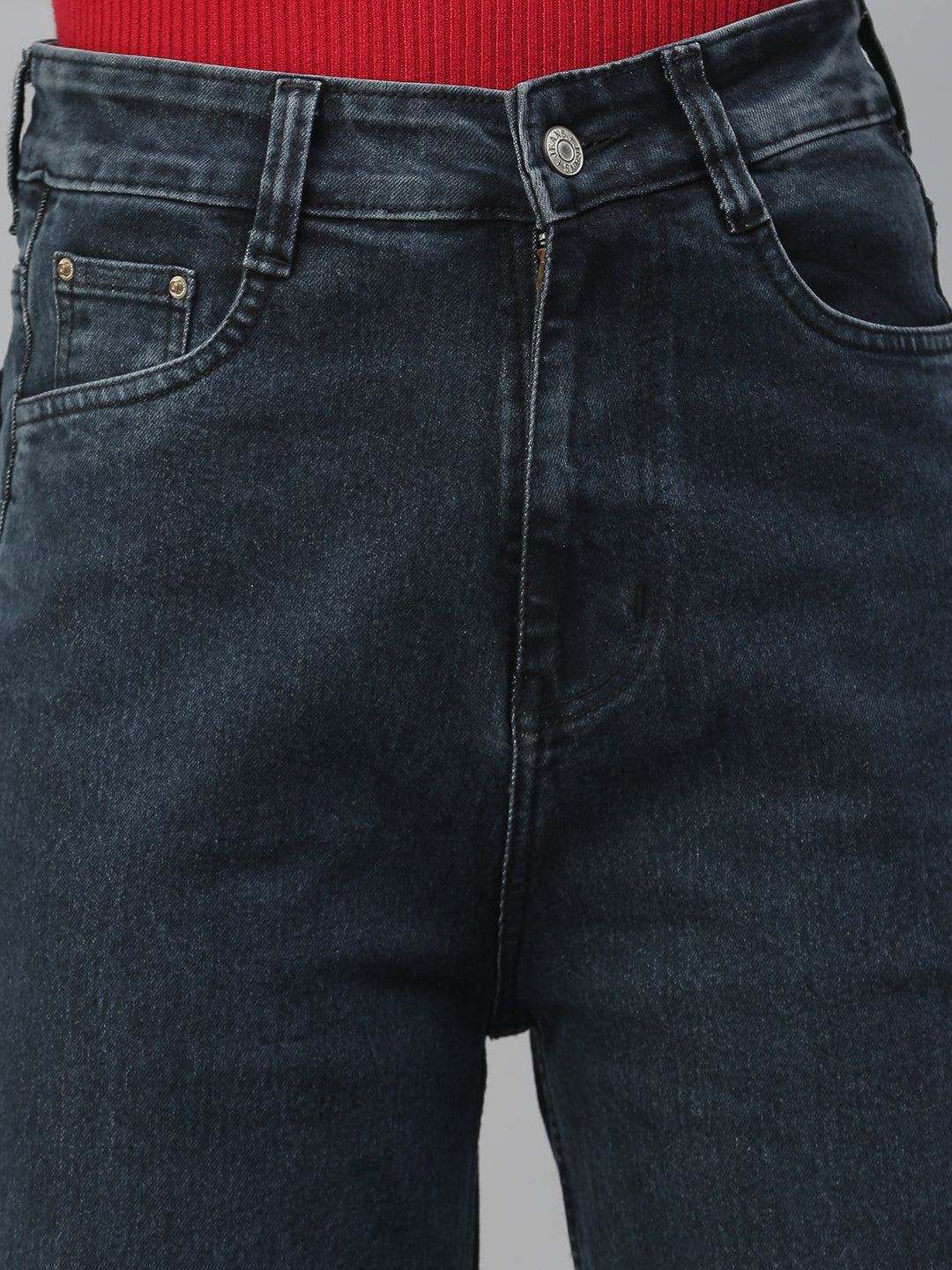 Women's Dark Grey Wide Leg High-Rise Stretchable Denim Jeans