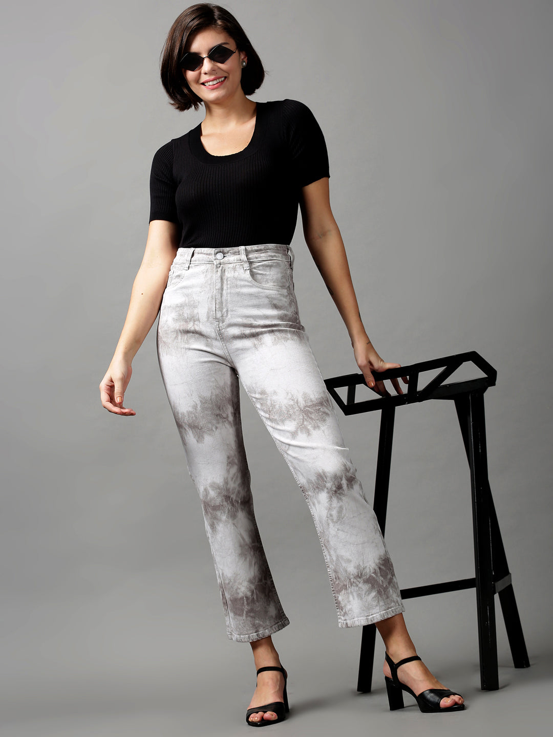 Women's Grey Solid Fit Denim Jeans