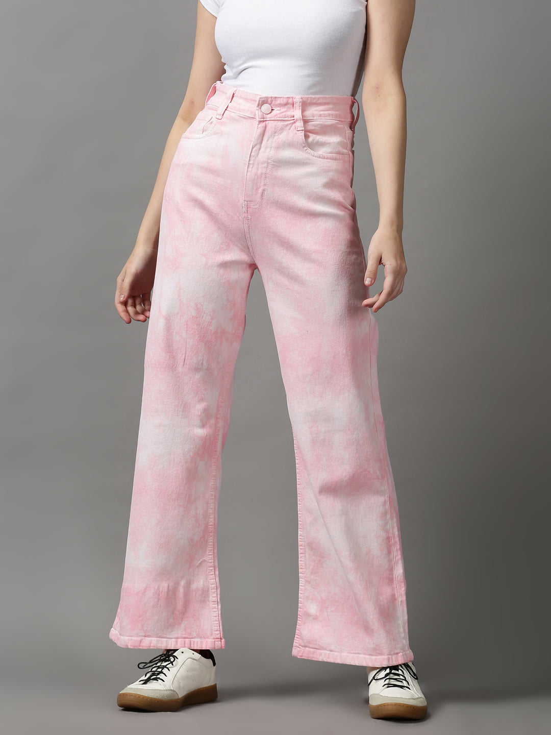 Women's Pink Solid Regular Fit Denim Jeans