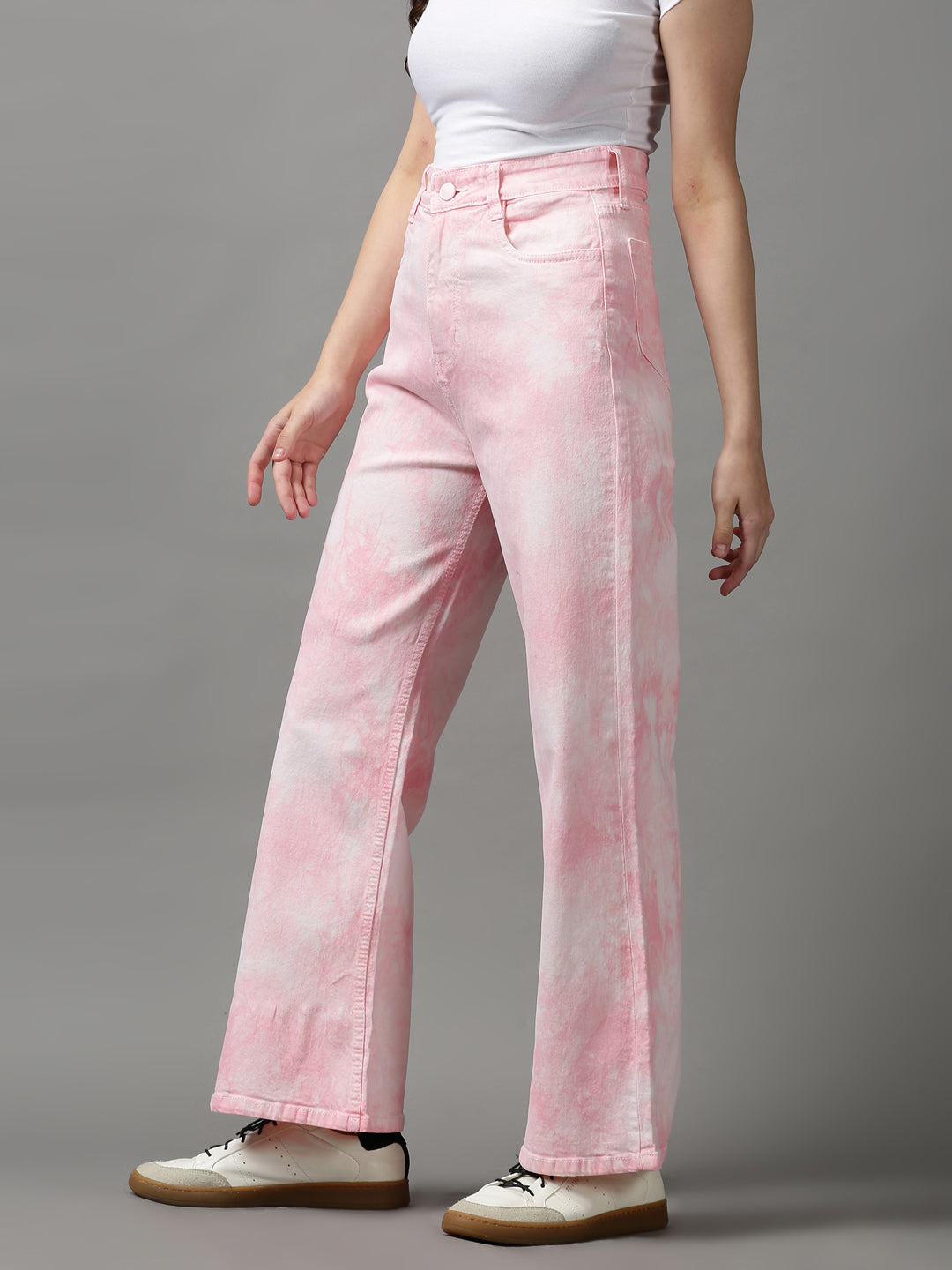 Women's Pink Solid Regular Fit Denim Jeans