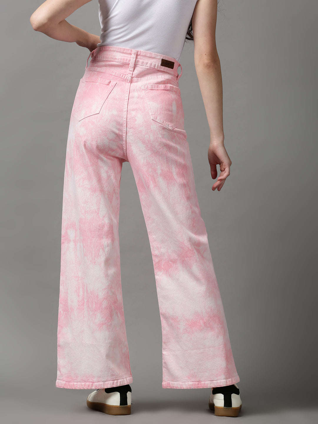 Women's Pink Solid Regular Fit Denim Jeans