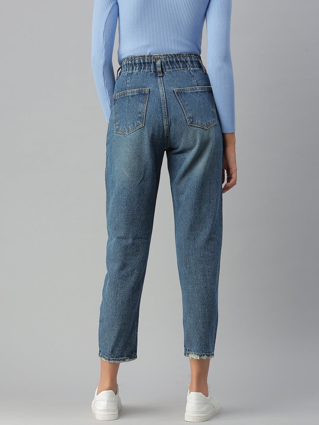 Women's Blue Solid Mom Fit Denim Jeans