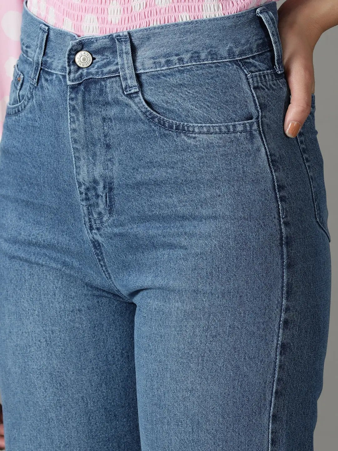 Women's Blue Wide Leg High-Rise Low Distress Light Fade Acid Wash Stretchable Jeans