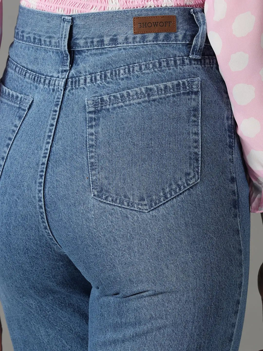 Women's Blue Wide Leg High-Rise Low Distress Light Fade Acid Wash Stretchable Jeans