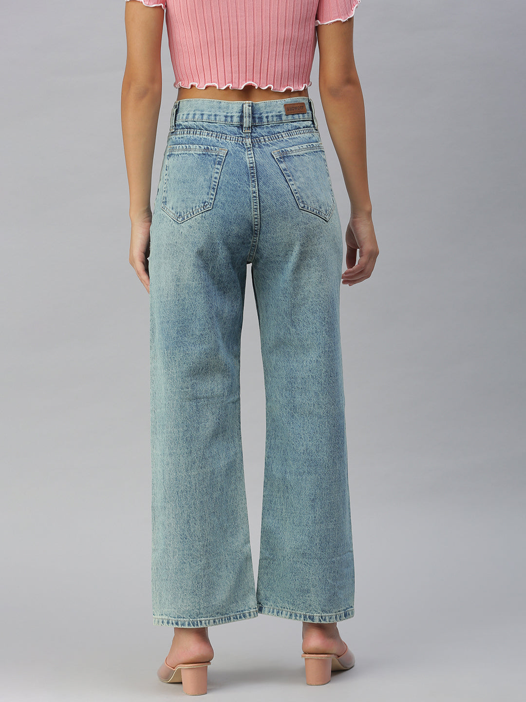 Women's Blue Solid Straight Fit Denim Jeans