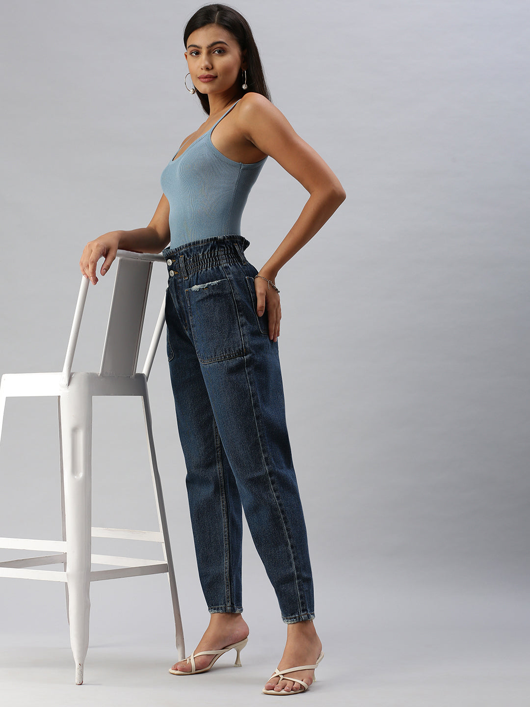 Women's Navy Blue High-Rise Light Fade Denim Jeans