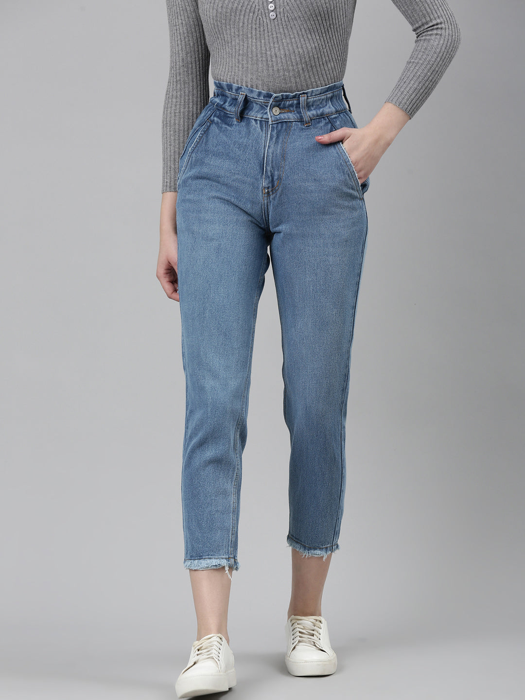 Women Blue Solid Regular Fit Denim Jeans