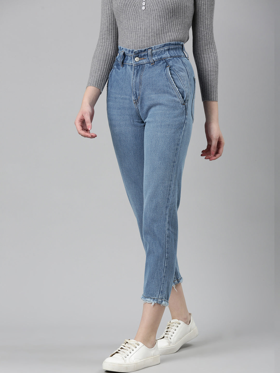 Women Blue Solid Regular Fit Denim Jeans