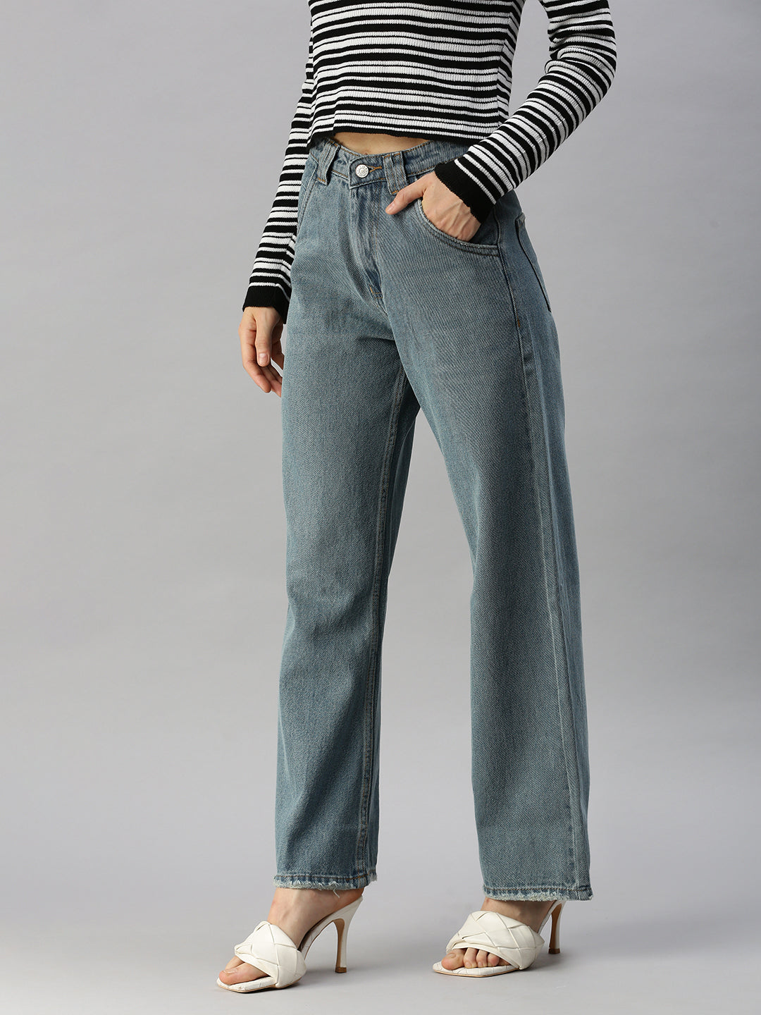 Women's Blue Wide Leg High-Rise Denim Jeans