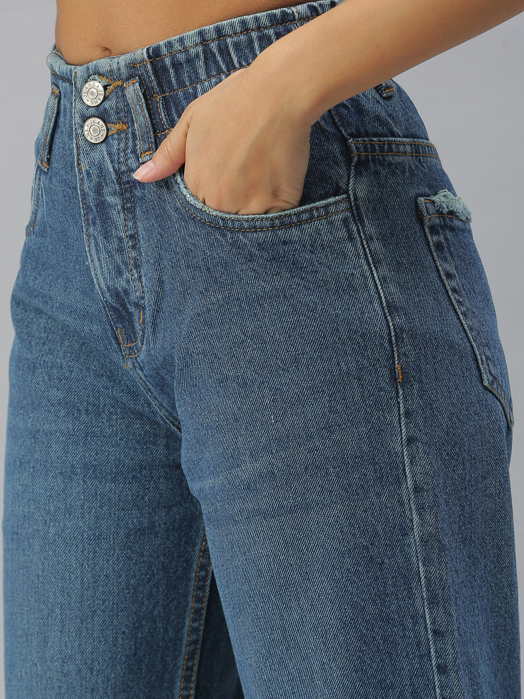 Women's Blue Solid Wide Leg Denim Jeans