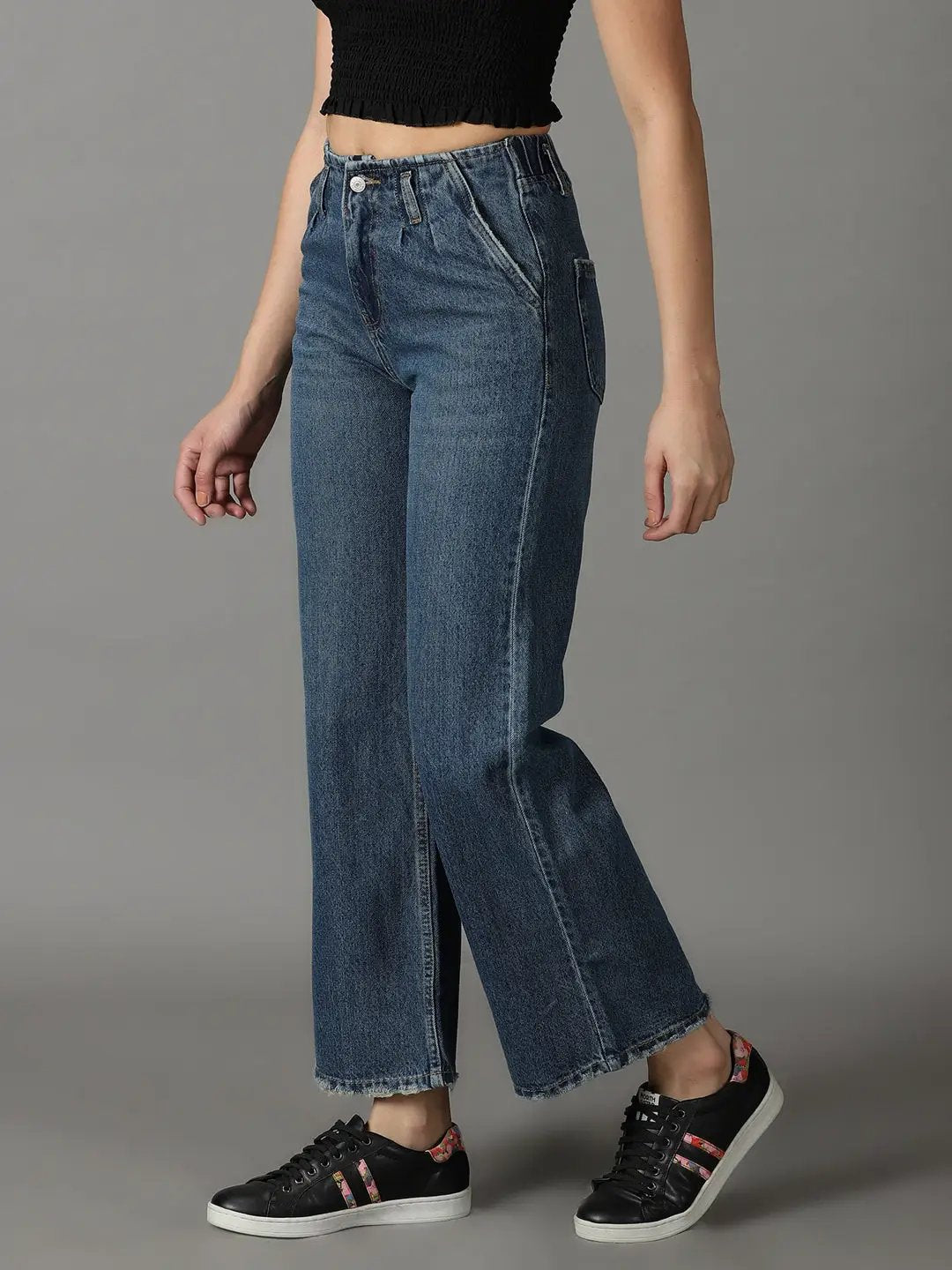 Women's Blue Solid Flared Denim Jeans