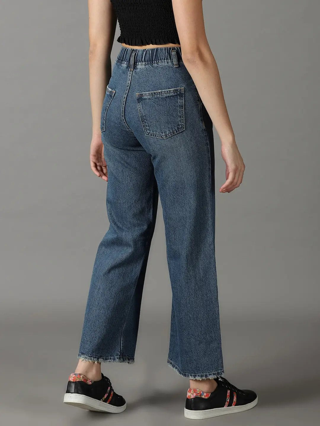 Women's Blue Solid Flared Denim Jeans