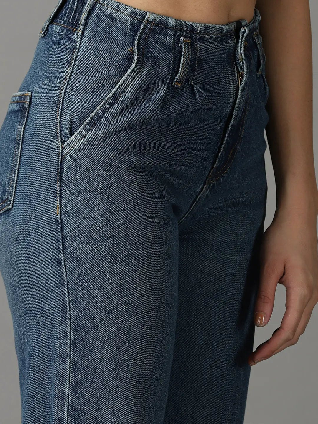 Women's Blue Solid Flared Denim Jeans