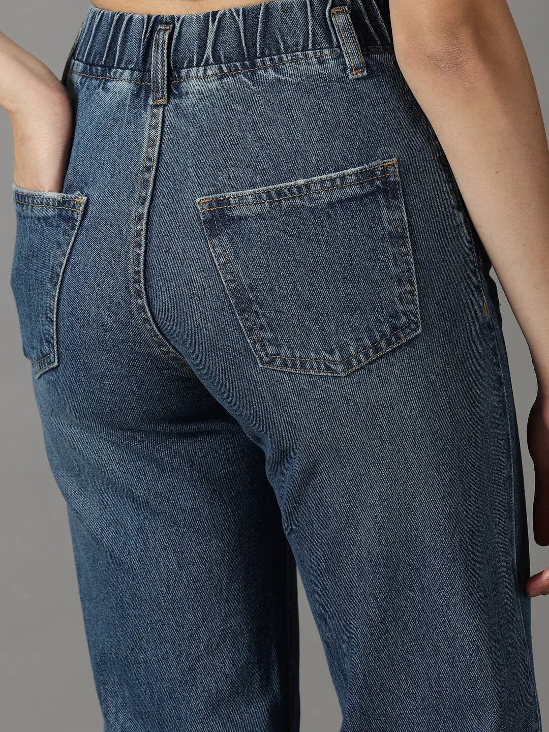 Women's Blue Solid Flared Denim Jeans