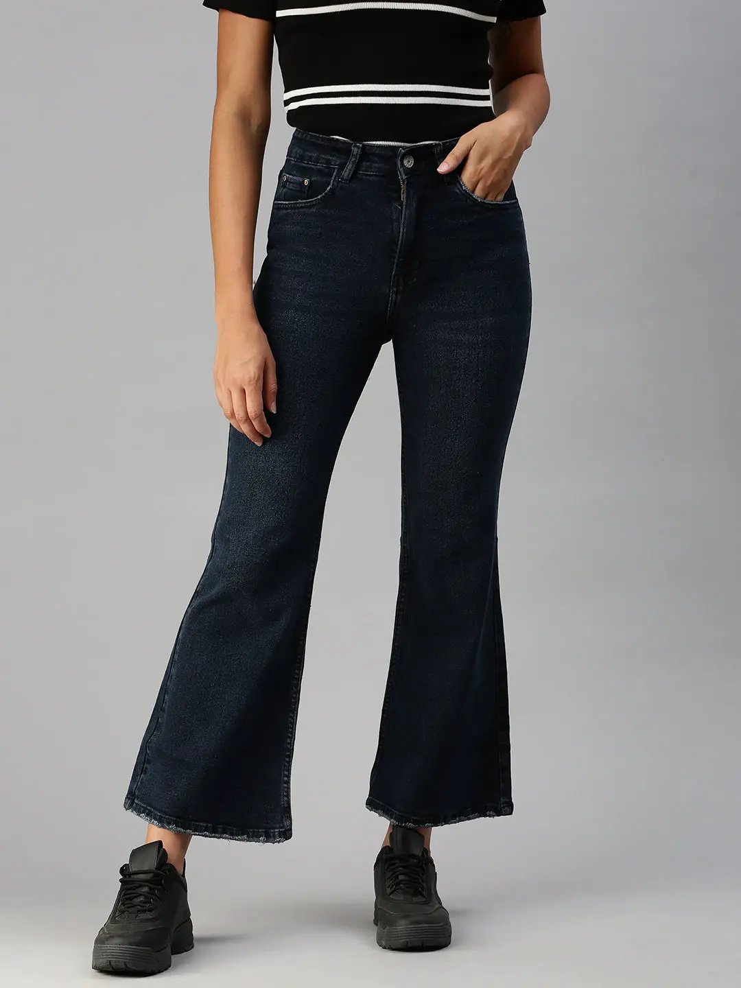 Women's Blue Bootcut High-Rise Light Fade Stretchable Denim Jeans