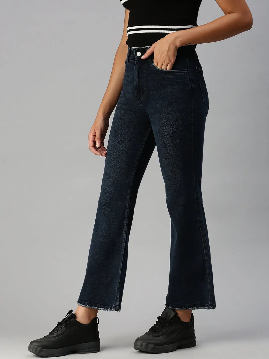 Women's Blue Bootcut High-Rise Light Fade Stretchable Denim Jeans