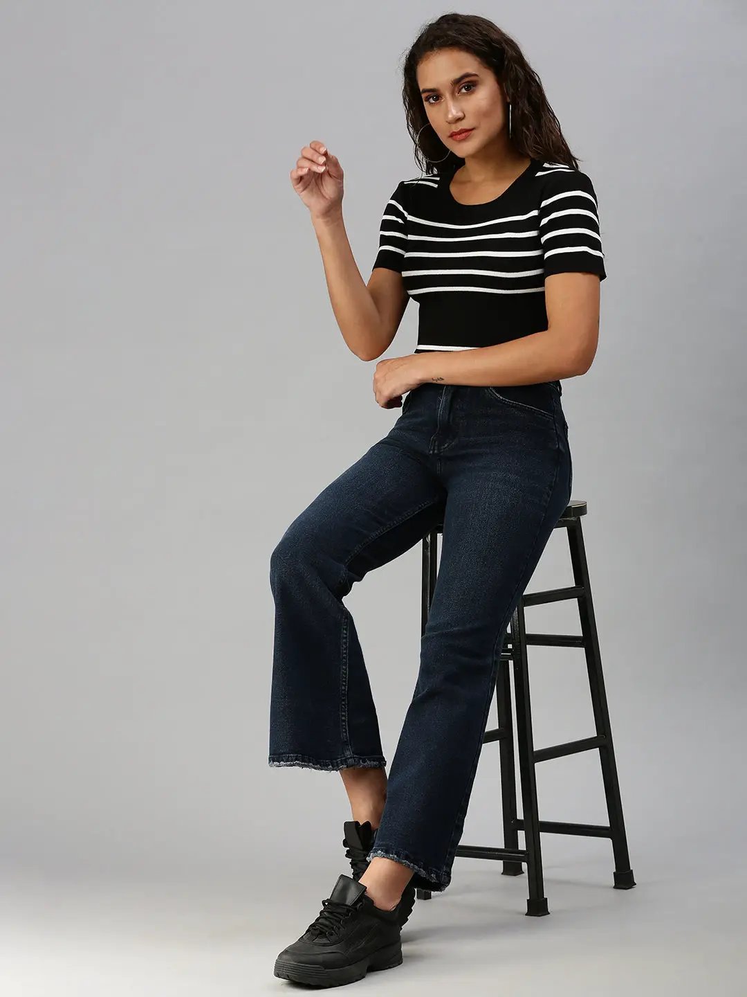 Women's Blue Bootcut High-Rise Light Fade Stretchable Denim Jeans