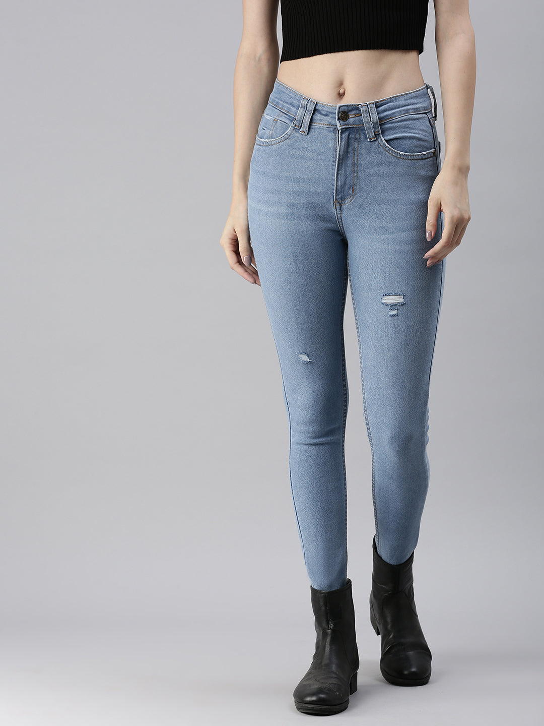 Women's Blue Solid Denim Skinny Jeans