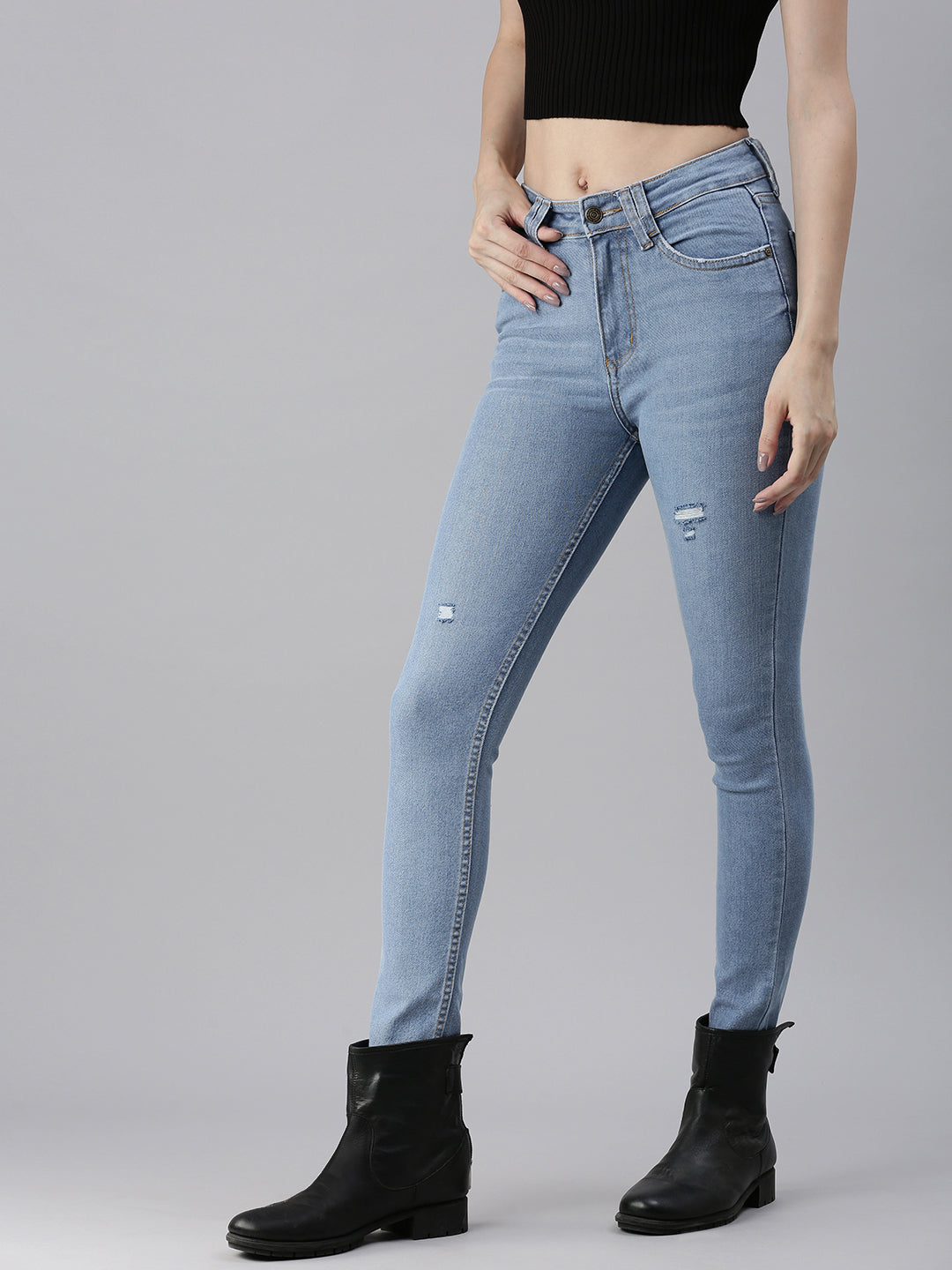 Women's Blue Solid Denim Skinny Jeans