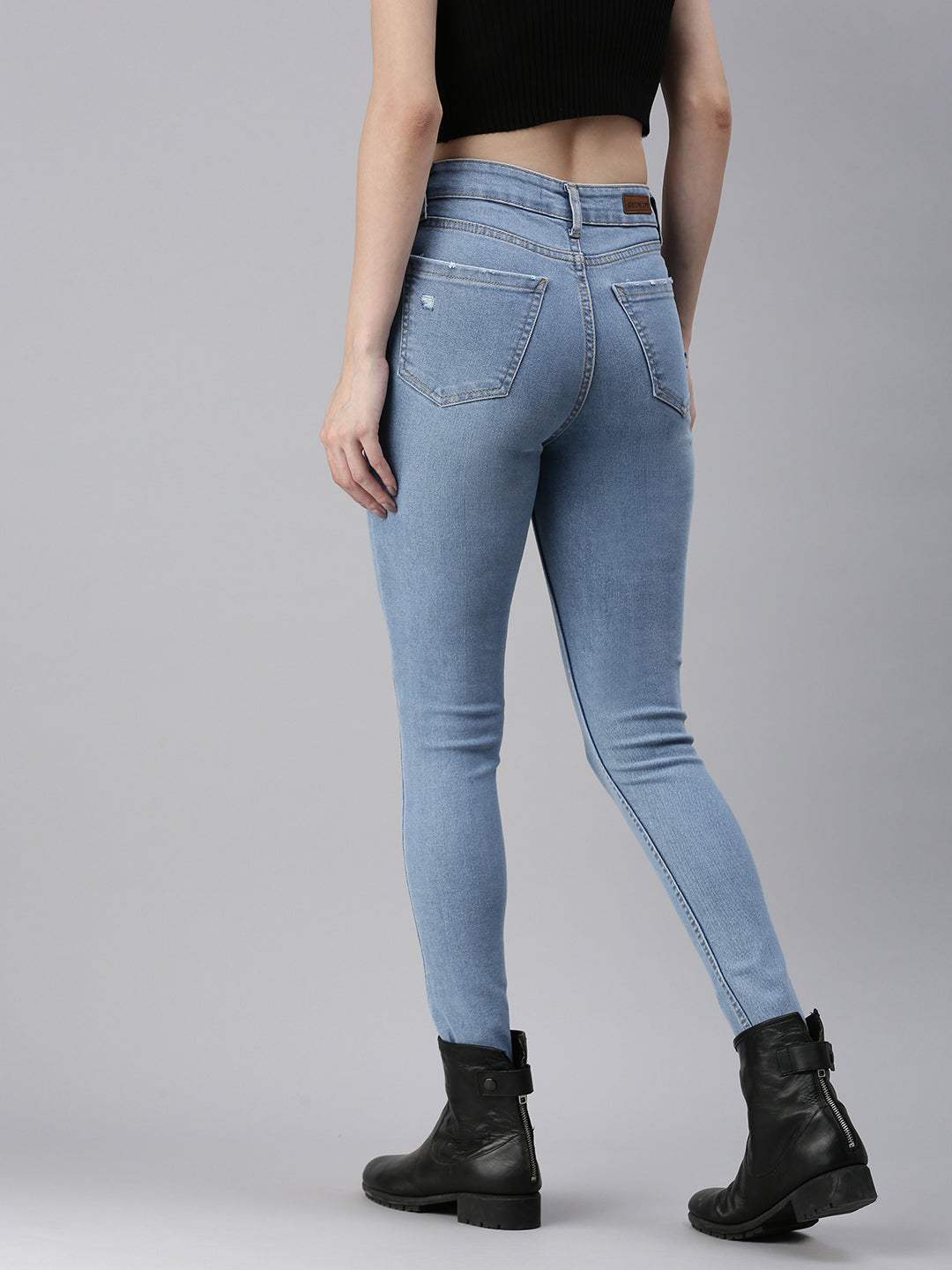 Women's Blue Solid Denim Skinny Jeans