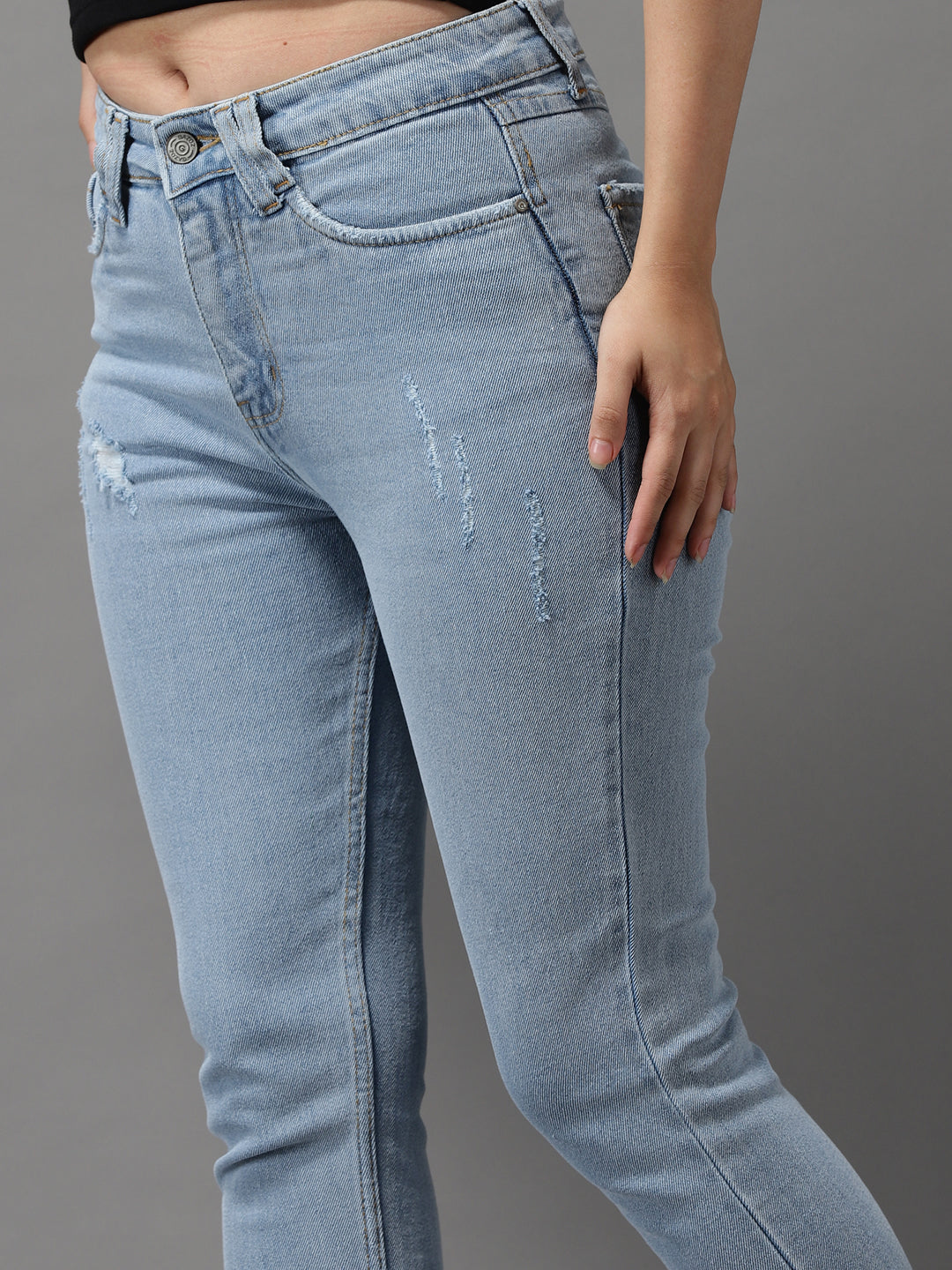 Women's Blue Solid Slim Fit Denim Jeans