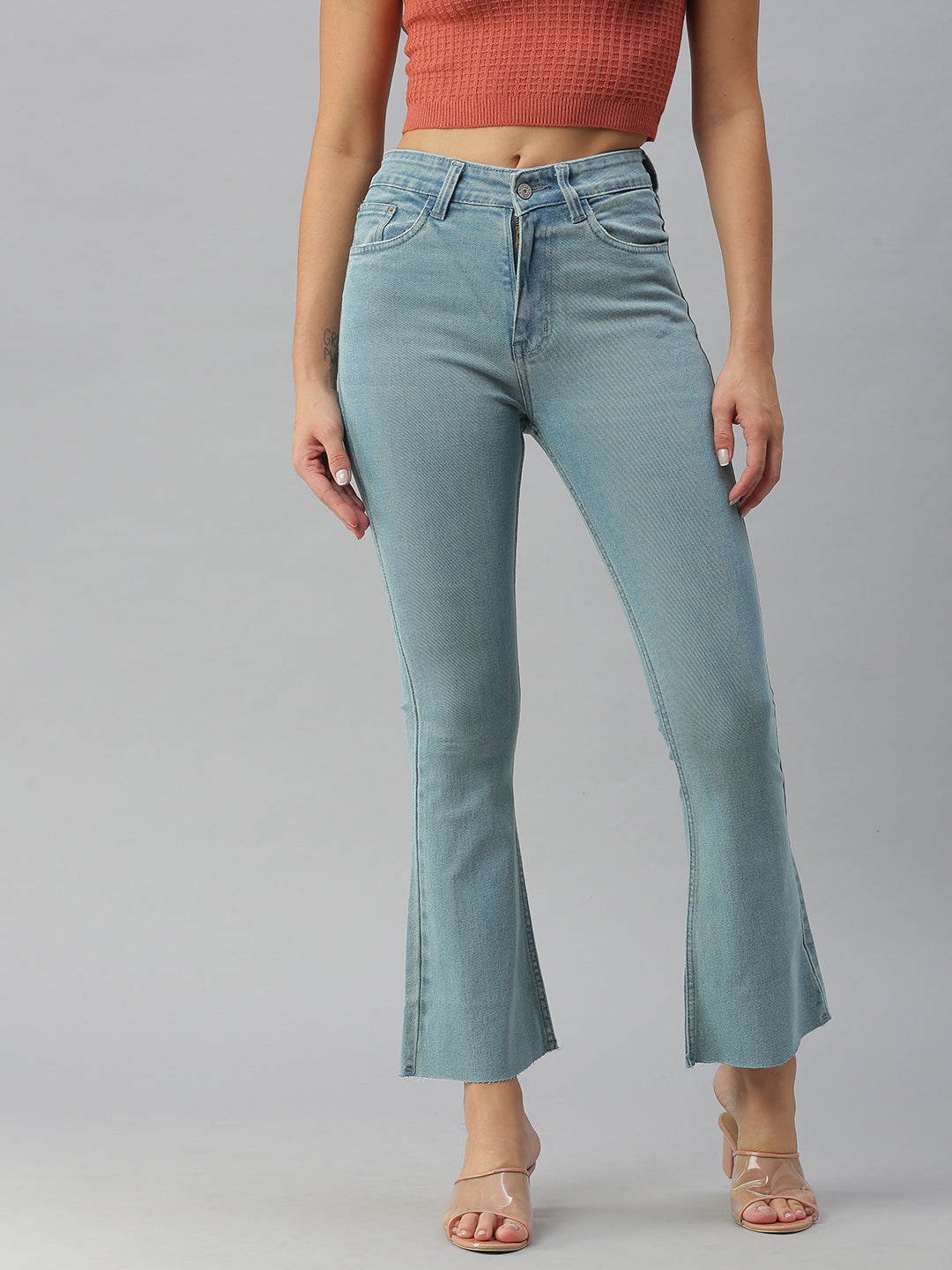 Women's Blue Solid Bootcut Denim Jeans